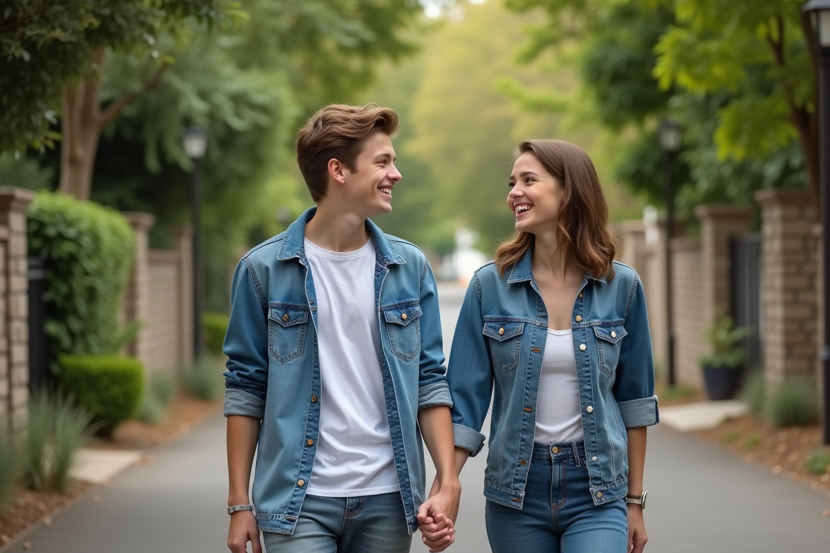 Garçon adolescent et sa mère marchent dans la rue