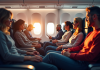 Intérieur d'une cabine d'avion lors d'un vol long courrier avec passagers relaxant