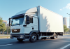 Camion blanc de 20m3 stationne en ville en plein jour