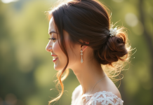 Coiffure de mariée élégante en lumière naturelle
