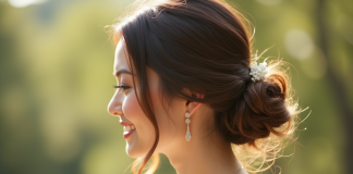 Coiffure de mariée élégante en lumière naturelle