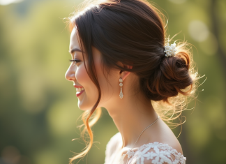 Coiffure de mariée élégante en lumière naturelle