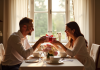 Couple heureux échangeant des cadeaux d anniversaire à la maison