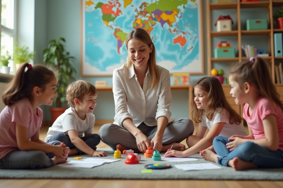 Enseignante avec enfants en activité scolaire