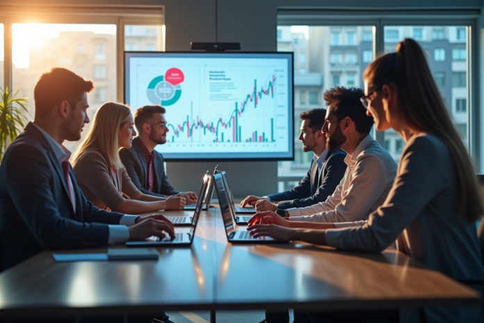 Groupe de professionnels collaborant autour d'une table moderne