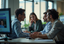 Espace de bureau moderne avec professionnels collaborant