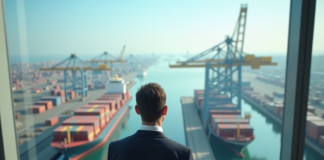 Cadre d’un cadre confiant regardant un port animé
