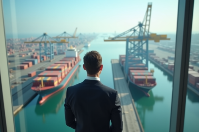 Cadre d’un cadre confiant regardant un port animé