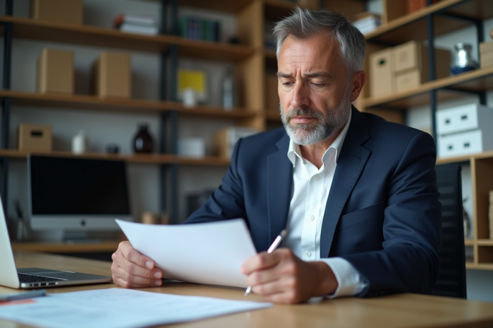 expert-homme-reunion-bureau Expert homme en costume bleu dans un bureau moderne