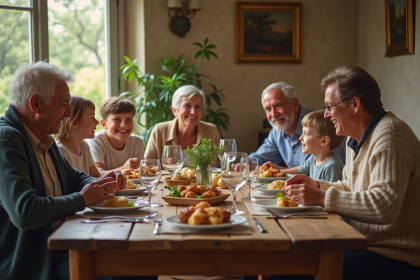 Famille multigenerational partageant un repas traditionnel à la maison