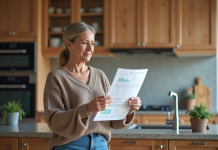 Optimiser son DPE : astuces pour gagner 2 lettres Femme lisant un rapport d energie dans sa cuisine moderne