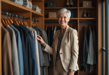 Garde-robe à 60 ans : conseils pour être stylée et tendance Femme élégante de 60 ans dans un dressing moderne