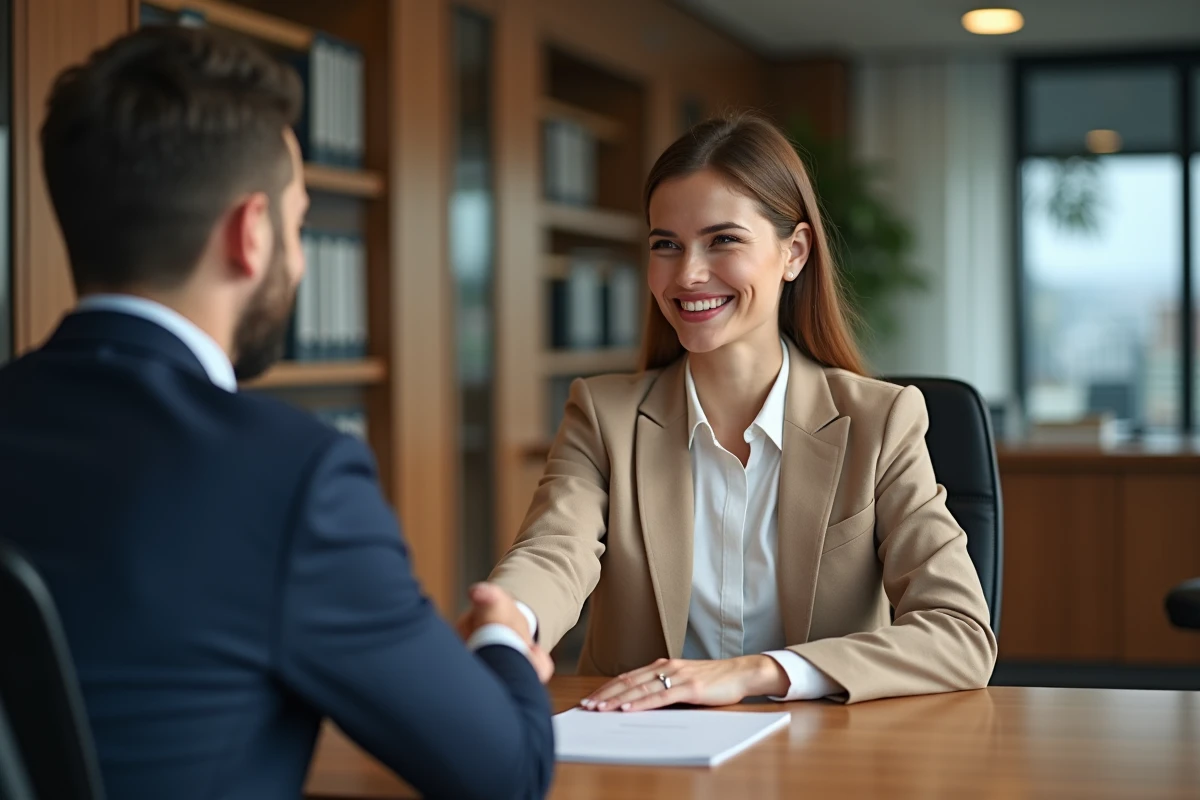 Femme souriante serrant la main d