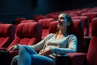 Jeune femme surprise dans un cinéma 4DX immersive