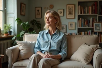 Femme élégante dans un salon parisien cozy
