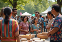 Soutenir la diversité culturelle : impact de la communauté locale Groupe divers d adultes et enfants lors d une fete communautaire en plein air