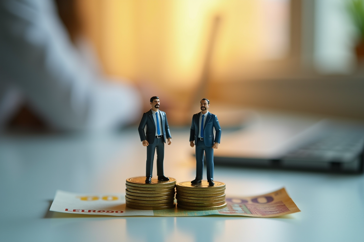 Mini figurines représentant un employé et charges sur des pièces d euro