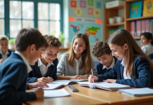Groupe d'adolescents en classe collaborative