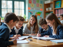 Groupe d'adolescents en classe collaborative