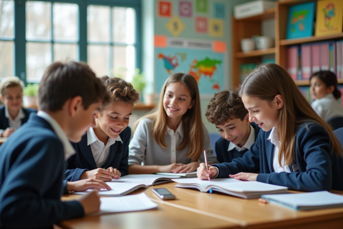 Groupe d'adolescents en classe collaborative