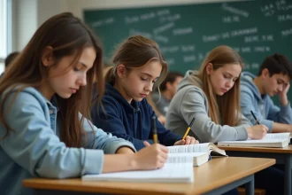Groupe d'élèves au lycée étudiant en français