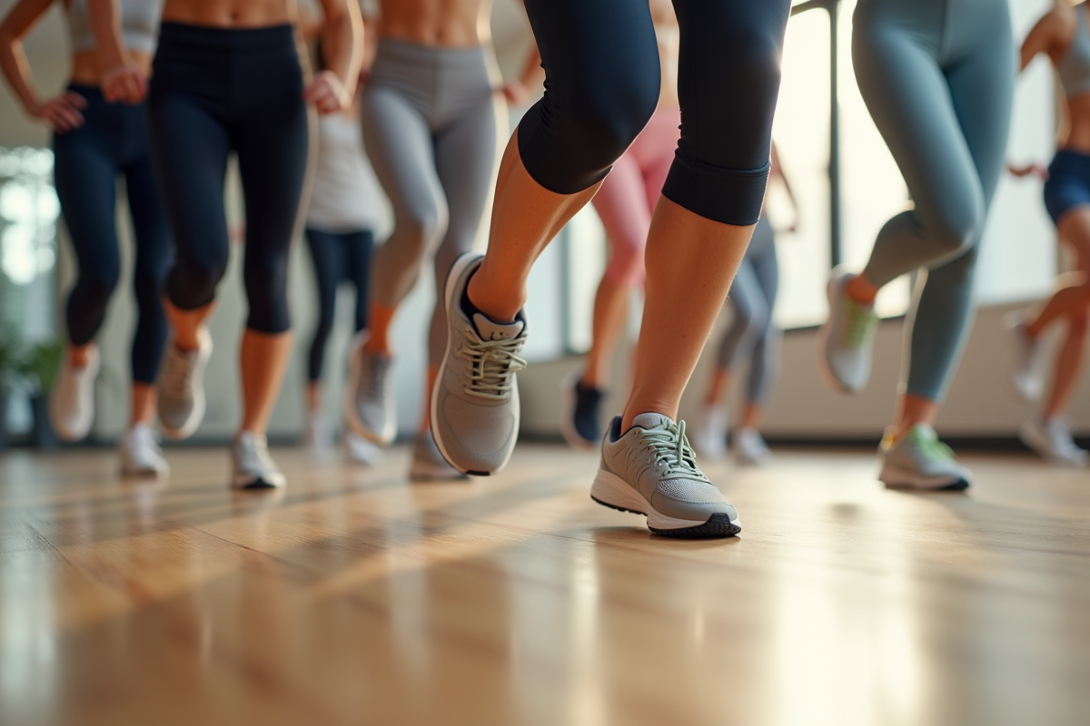 Groupe de femmes en mouvement dans une salle de sport lumineuse