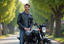 Quelle moto 125 fiable et économique choisir en 2025 ? Jeune homme avec casque et moto 125cc devant maison