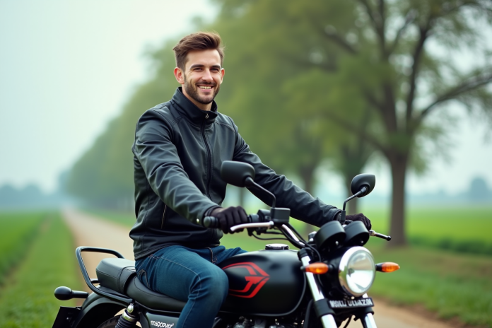 Jeune homme sur moto Magpower 125cc en campagne