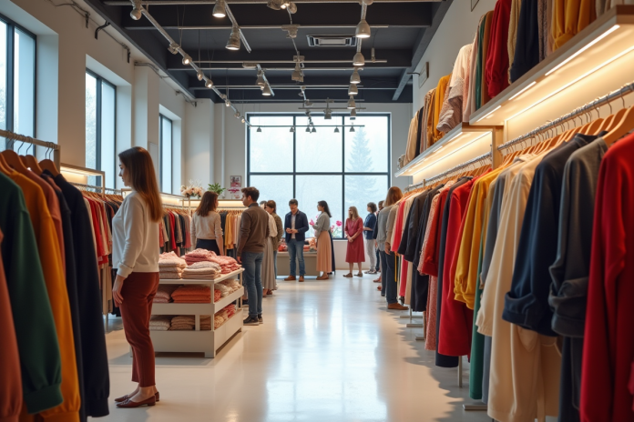 Intérieur d un magasin de vêtements moderne avec clients