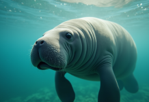 Une lamantine nageant dans des eaux peu profondes ensoleillees
