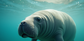 Une lamantine nageant dans des eaux peu profondes ensoleillees