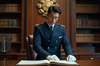 Officier en uniforme dans un bureau élégant et chargé