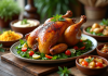 Poulet rôti avec légumes méditerranéens colorés