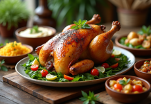 Poulet rôti avec légumes méditerranéens colorés