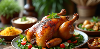 Poulet rôti avec légumes méditerranéens colorés