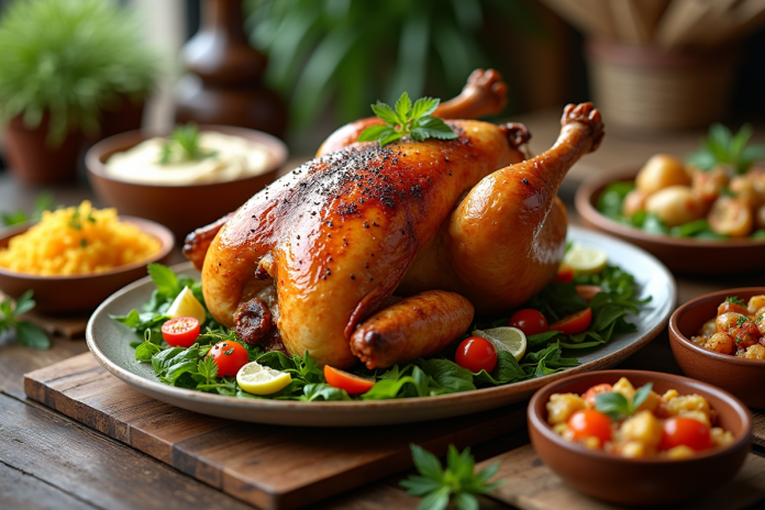Poulet rôti avec légumes méditerranéens colorés