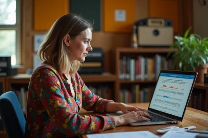 Professeure de musique utilisant un simulateur sonore sur ordinateur