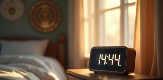 Réveil matin digital dans chambre mystique à 4h44
