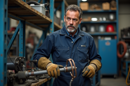 Soudeur homme en atelier examine machines de soudage