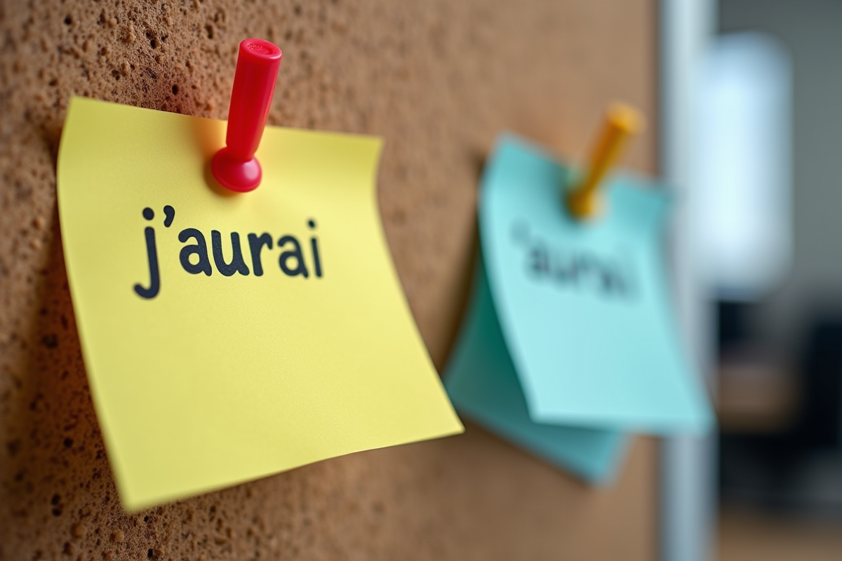 Deux notes autocollantes sur un tableau avec jaurai et jaurais