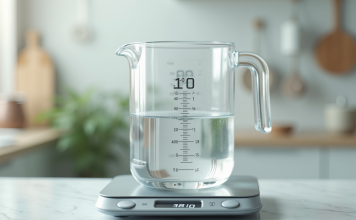 L’importance de la précision dans les mesures culinaires : le cas de 40 cl en g Verre mesure d'eau à 40 cl avec balance précise